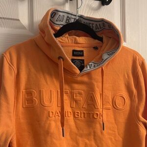 David Bitton Buffalo Orange Hoodie for Men size small *oversized small for women